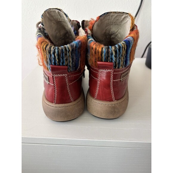 Josef Seibel Maren Boot Red Leather Bootie Size 11 EU 43 Colorful Yarn Zip W Box - Picture 5 of 11